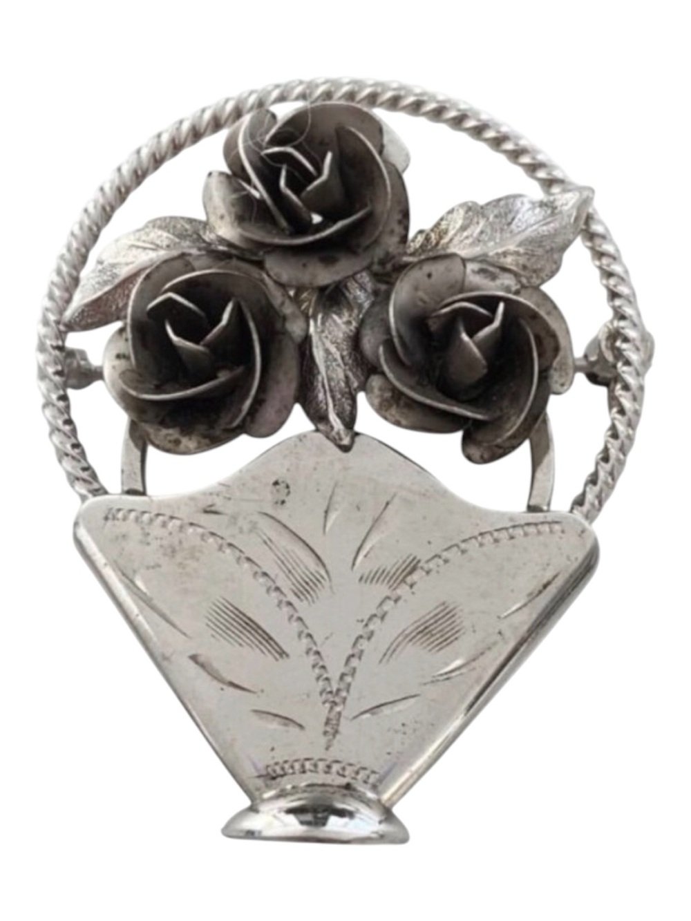 Vintage Bond Boyd Sterling Silver Rose Basket Brooch Floral Vintage Statement